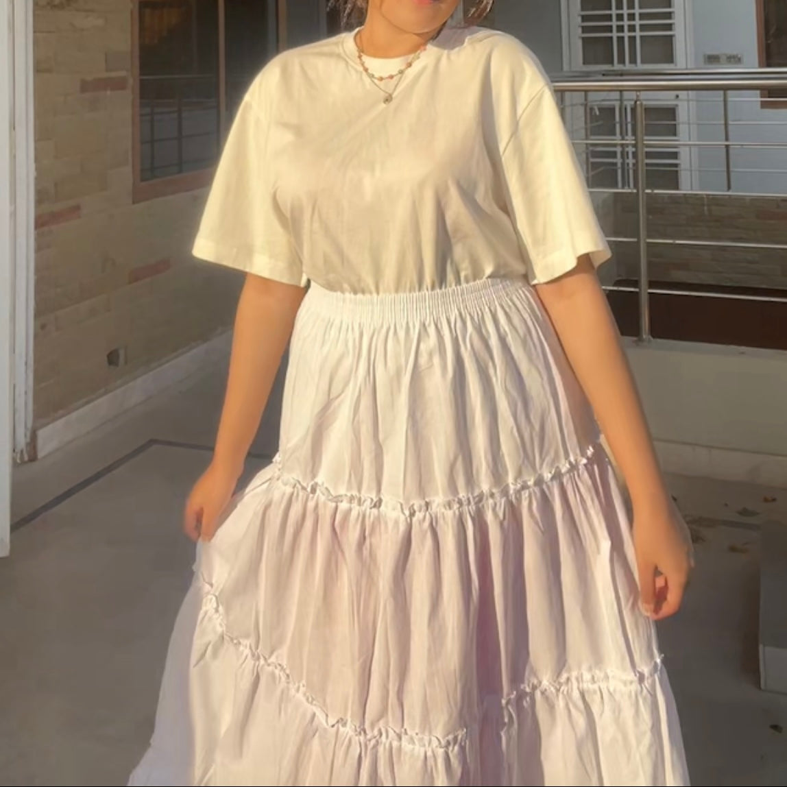 White tiered cotton skirt