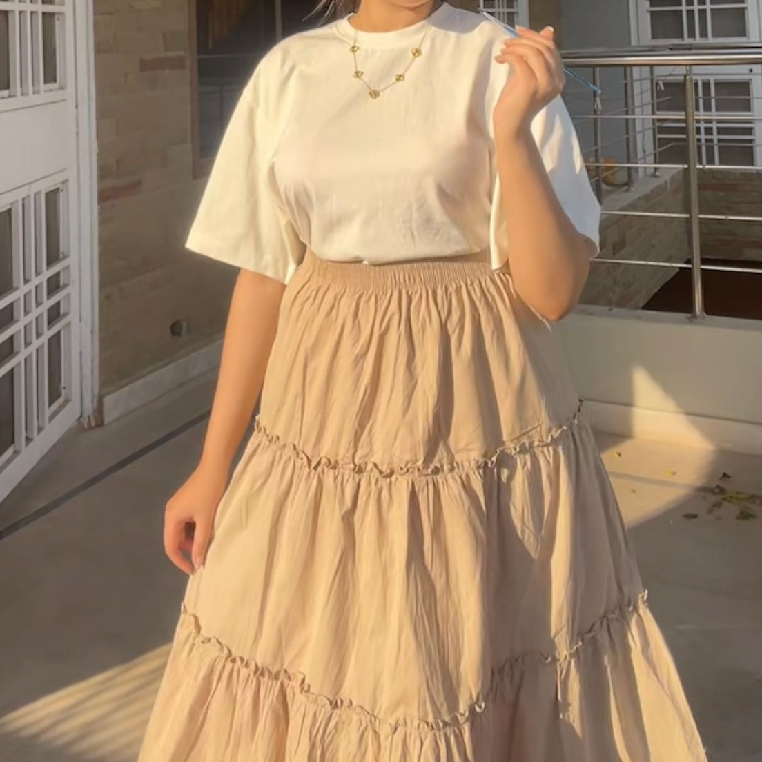 Caramel tiered cotton skirt